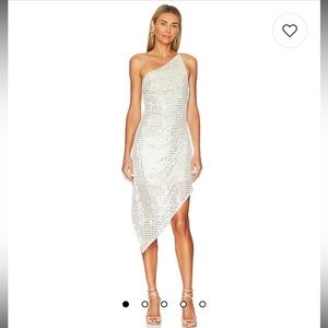 Metallic midi one shoulder dress